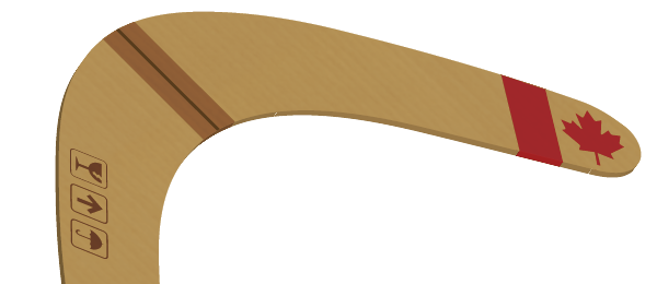 Boomerang with symobls representing U.S. and Canada on each end