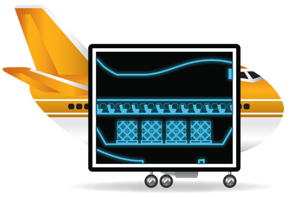 Illustraton of cargo plane being x-rayed