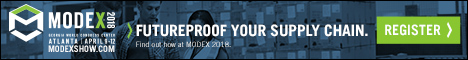 If youre looking to futureproof your supply chain, MODEX is the place to do it. With 850+ exhibits and education sessions, MODEX 2018 is where youll find the best equipment/system solutions for manufacturing/supply chain challenges. Visit modexshow.com and join us April 9-12, 2018 at Georgia World Congress Center in Atlanta.