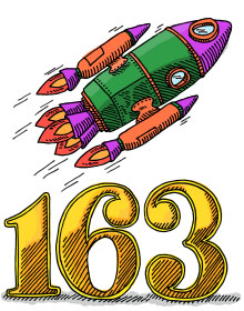 Rocket flying over the number 163