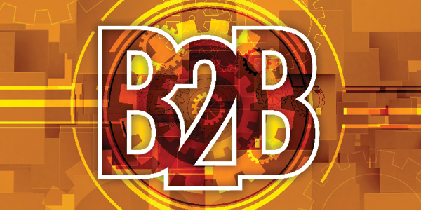 Illustrated B2B text with cog background