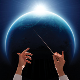 Concert conductor hands with baton islolated on black background