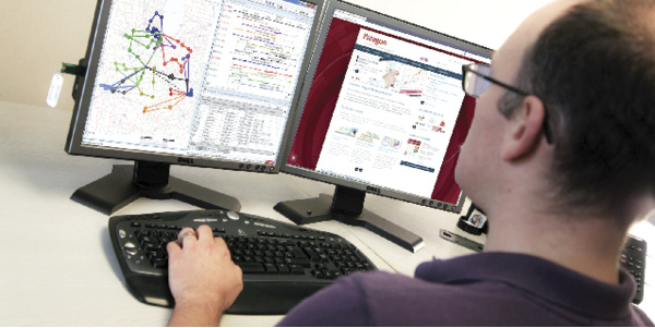Worker using a route planning tool