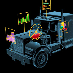Illustration of a truck with graphs indicating performance levels
